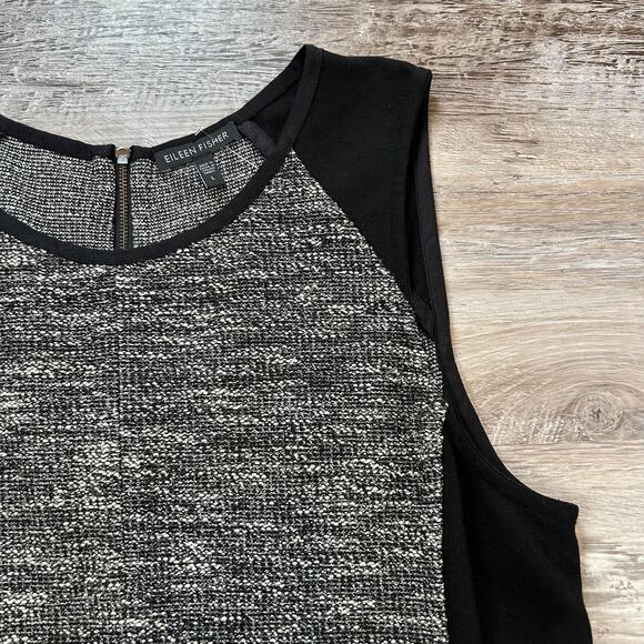 Eileen Fisher Sleeveless Tweed Knit Colorblock Dress Black L Minimalist Workwear - Picture 2 of 7